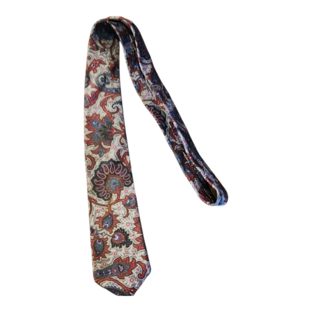 Adam Furst Vintage 100% Silk Red and Blue Floral Tie Extra Long